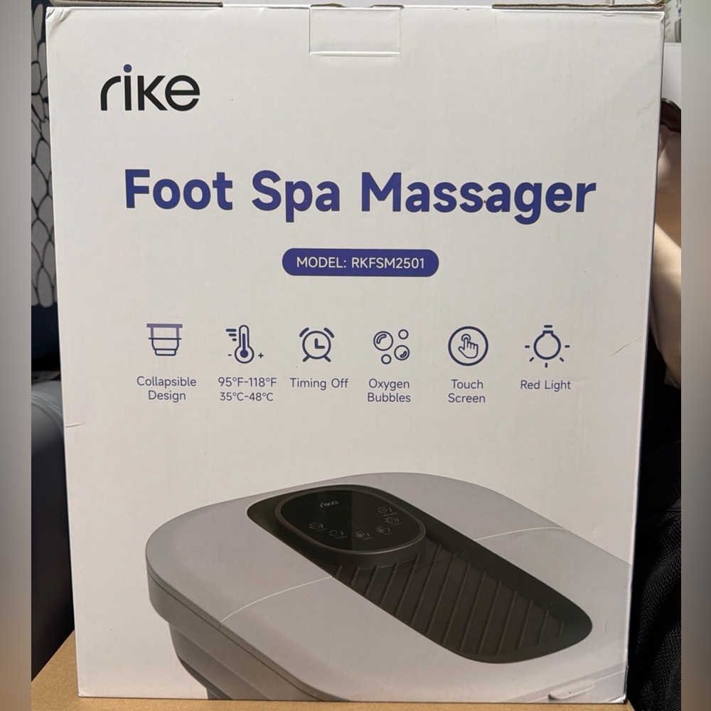 RIKE Collapsible Foot Spa with Heat Bubbles 24-Level Temp Control Red Light New
